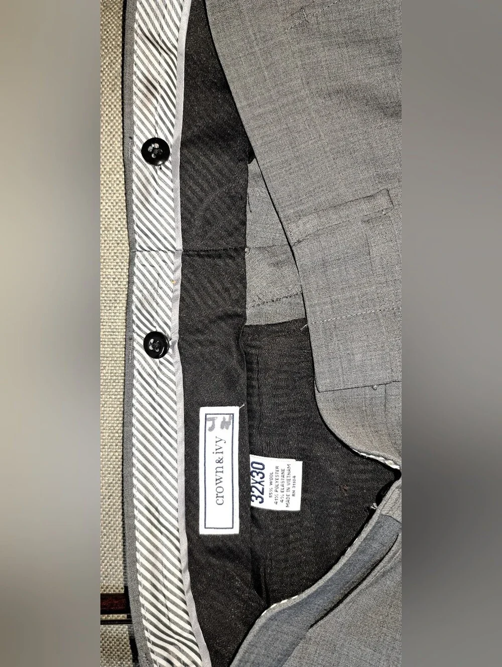 Men's Crown & Ivy Wool Blend Suit NWOT 38 SHORT Pants 32x30 Heathered Gray